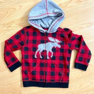 Buffalo Plaid Moose Hooded Jacket